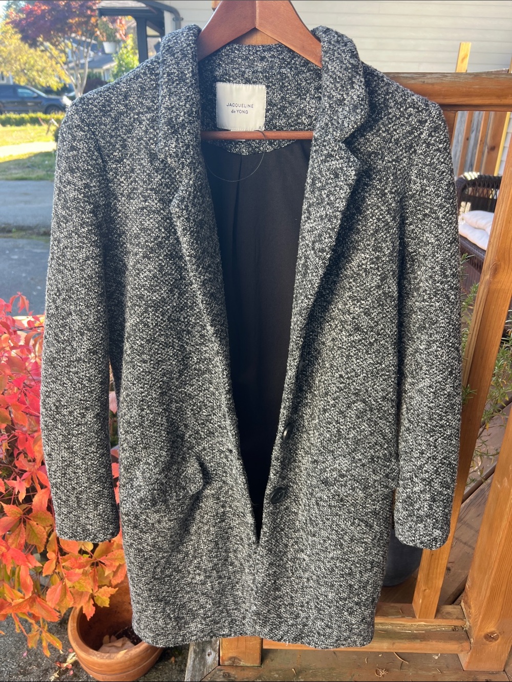 Jacqueline de Yong Black & White Bouclé Peacoat Size Small